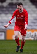5 February 2023; Evan Morgan of Cork Youth League celebrates after the whistle in the FAI Youth Inter-League Cup Final 2023 match between Galway District League and Cork Youth League at Eamonn Deacy Park in Galway. Photo by Tyler Miller/Sportsfile