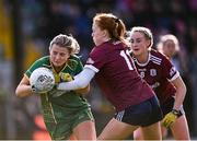 6 February 2023; Katie Newe of Meath in action against Kate Slevin of Galway, 11, during the 2023 Lidl Ladies National Football League Division 1 Round 3 between Galway and Meath at Páirc Tailteann in Navan, Meath. Photo by Piaras Ó Mídheach/Sportsfile