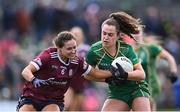 6 February 2023; Emma Duggan of Meath in action against Kate Geraghty of Galway during the 2023 Lidl Ladies National Football League Division 1 Round 3 between Galway and Meath at Páirc Tailteann in Navan, Meath. Photo by Piaras Ó Mídheach/Sportsfile