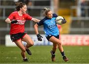 6 February 2023; Caoimhe O'Connor of Dublin in action against Dara Kinry of Cork during the 2023 Lidl Ladies National Football League Division 1 Round 3 match between Cork and Dublin at Pairc Ui Rinn in Cork. Photo by Eóin Noonan/Sportsfile
