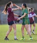 6 February 2023; Eimilie Gavin of Galway and Niamh Gallogly of Meath after the 2023 Lidl Ladies National Football League Division 1 Round 3 between Galway and Meath at Páirc Tailteann in Navan, Meath. Photo by Piaras Ó Mídheach/Sportsfile
