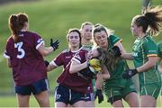 6 February 2023; Ailbhe Davoren of Galway in action against Aoife Minogue of Galway during the 2023 Lidl Ladies National Football League Division 1 Round 3 between Galway and Meath at Páirc Tailteann in Navan, Meath. Photo by Piaras Ó Mídheach/Sportsfile