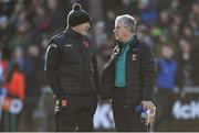 5 February 2023; Armagh manager Kieran McGeeney, left, and Mayo manager Kevin McStay before the Allianz Football League Division 1 match between Armagh and Mayo at Box-It Athletic Grounds in Armagh. Photo by Brendan Moran/Sportsfile
