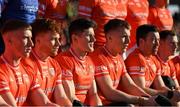 5 February 2023; Conor O'Neill of Armagh, third from left, sits in the team phootgraph with his teammates before the Allianz Football League Division 1 match between Armagh and Mayo at Box-It Athletic Grounds in Armagh. Photo by Brendan Moran/Sportsfile
