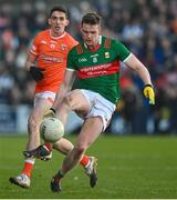 5 February 2023; Matthew Ruane of Mayo in action against Rory Grugan of Armagh during the Allianz Football League Division 1 match between Armagh and Mayo at Box-It Athletic Grounds in Armagh. Photo by Brendan Moran/Sportsfile