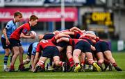 7 February 2023; Christian Shorthall of CUS feeds a scrum during the Bank of Ireland Leinster Rugby Schools Junior Cup First Round match between St Michael’s College and CUS at Energia Park in Dublin. Photo by Ben McShane/Sportsfile