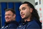 7 February 2023; James Lowe, right, and Dave Kilcoyne during an Ireland rugby media conference in the IRFU High Performance Centre at the Sport Ireland Campus in Dublin. Photo by David Fitzgerald/Sportsfile