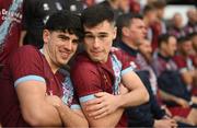 6 February 2023; Darragh Noone, left, Evan Weir and team-mates prepare for their squad photograph during a Drogheda United squad portrait session at Weaver's Park in Drogheda, Louth. Photo by Stephen McCarthy/Sportsfile
