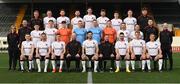 6 February 2023; The Dundalk team, management and staff, back row, from left, lead physiotherapist Danny Miller, Cameron Elliott, Archie Davis, Robbie McCourt, Louie Annesley, Connor Malley, Alfie Lewis, Hayden Muller and first team analyst Dominic Corrigan, middle row, from left, sports scientist Claire Dunne, coach Liam Burns, Ryan O'Kane, John Martin, goalkeepers Jamie Ryan, Nathan Shepperd, Peter Cherrie and Mark Byrne, Paul Doyle, Keith Ward, head of football operations Brian Gartland, and kitman Noel Walsh, front row, from left, Darragh Leahy, Andy Boyle, Daniel Kelly, head coach Stephen O'Donnell, Patrick Hoban, assistant manager Patrick Cregg, Robbie Benson, Greg Sloggett, and John Mountney, during a Dundalk squad portrait session at Oriel Park in Dundalk, Louth. Photo by Seb Daly/Sportsfile