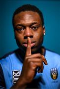 4 February 2023; Divine Izekor poses for a portrait during a UCD squad portrait session at UCD Bowl in Dublin. Photo by Stephen McCarthy/Sportsfile