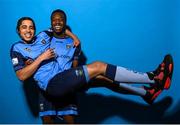 4 February 2023; Daniel Babb, left, and Divine Izekor pose for a portrait during a UCD squad portrait session at UCD Bowl in Dublin. Photo by Stephen McCarthy/Sportsfile