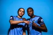 4 February 2023; Daniel Babb, left, and Divine Izekor pose for a portrait during a UCD squad portrait session at UCD Bowl in Dublin. Photo by Stephen McCarthy/Sportsfile