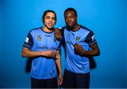 4 February 2023; Daniel Babb, left, and Divine Izekor pose for a portrait during a UCD squad portrait session at UCD Bowl in Dublin. Photo by Stephen McCarthy/Sportsfile