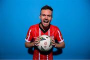 5 February 2023; Cameron Dummigan poses for a portrait during a Derry City squad portrait session at the Ryan McBride Brandywell Stadium in Derry. Photo by Stephen McCarthy/Sportsfile