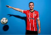 5 February 2023; Jordan McEneff poses for a portrait during a Derry City squad portrait session at the Ryan McBride Brandywell Stadium in Derry. Photo by Stephen McCarthy/Sportsfile