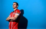 5 February 2023; Ciarán Coll poses for a portrait during a Derry City squad portrait session at the Ryan McBride Brandywell Stadium in Derry. Photo by Stephen McCarthy/Sportsfile