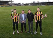 8 February 2023; In attendance at UPMC Nowlan Park in Kilkenny for the announcement of the continued sponsorship by Glanbia & Avonmore of Kilkenny GAA in hurling and football from u14 to senior level is sponsorship co-ordinator Kieran O'Connor, with Kilkenny senior hurling manager Derek Lyng with Kilkenny hurlers Paddy Deegan, left, and Walter Walsh. Photo by Piaras Ó Mídheach/Sportsfile