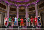 8 February 2023; SSE Airtricity Women's Premier Division players, from left, Esra Kengal of Treaty United, Zara Foley of Cork City, Erica Burke of Bohemians, Jess Gleeson of DLR Waves, Karen Duggan of Peamount United, Pearl Slattery of Shelbourne, Aoibheann Clancy of Wexford Youths, Maria Reynolds of Shamrock Rovers, Therese Kennevey of Galway United, Emma Hansberry of Sligo Rovers and Laurie Ryan of Athlone Town at the launch of the SSE Airtricity League of Ireland 2023 season held at City Hall in Dublin. Photo by Stephen McCarthy/Sportsfile
