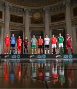 8 February 2023; SSE Airtricity Men's Premier Division players, from left, Luke Byrne of Shelbourne, Jack Keaney of UCD, David Cawley of Sligo Rovers, Keith Buckley of Bohemians, Ronan Finn of Shamrock Rovers, Ciaron Harkin of Derry City, Patrick Hoban of Dundalk, Joe Redmond of St Patrick's Athletic, Cian Coleman of Cork City and Gary Deegan of Drogheda United at the launch of the SSE Airtricity League of Ireland 2023 season held at City Hall in Dublin. Photo by Stephen McCarthy/Sportsfile