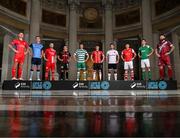 8 February 2023; SSE Airtricity Men's Premier Division players, from left, Luke Byrne of Shelbourne, Jack Keaney of UCD, David Cawley of Sligo Rovers, Keith Buckley of Bohemians, Ronan Finn of Shamrock Rovers, Ciaron Harkin of Derry City, Patrick Hoban of Dundalk, Joe Redmond of St Patrick's Athletic, Cian Coleman of Cork City and Gary Deegan of Drogheda United at the launch of the SSE Airtricity League of Ireland 2023 season held at City Hall in Dublin. Photo by Stephen McCarthy/Sportsfile