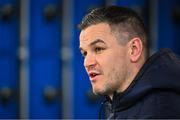 8 February 2023; Captain Jonathan Sexton during an Ireland rugby media conference at the IRFU High Performance Centre at the Sport Ireland Campus in Dublin. Photo by Brendan Moran/Sportsfile