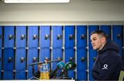 8 February 2023; Captain Jonathan Sexton speaks to the media during an Ireland rugby media conference at the IRFU High Performance Centre at the Sport Ireland Campus in Dublin. Photo by Brendan Moran/Sportsfile