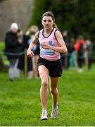 8 February 2023; Emily Bolton of Mount Sackville Secondary School Chapelizod on her way to winning the Intermediate girls race during the 123.ie Leinster Schools Cross Country 2023 at Santry Demesne in Dublin. Photo by David Fitzgerald/Sportsfile
