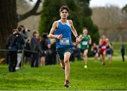 8 February 2023; Noah Harris of ETSS Wicklow on his way to winning the Intermediate boys race during the 123.ie Leinster Schools Cross Country 2023 at Santry Demesne in Dublin. Photo by David Fitzgerald/Sportsfile