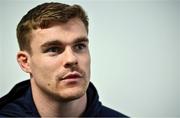 8 February 2023; Garry Ringrose speaks to the media during the Ireland rugby media conference at IRFU High Performance Centre at the Sport Ireland Campus in Dublin. Photo by Brendan Moran/Sportsfile