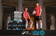 8 February 2023; Derry City players Ciaron Harkin, left, and Colm Whelan at the launch of the SSE Airtricity League of Ireland 2023 season held at City Hall in Dublin. Photo by Stephen McCarthy/Sportsfile