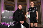 8 February 2023; Wexford Youth's manager Stephen Quinn and Aoibheann Clancy at the launch of the SSE Airtricity League of Ireland 2023 season held at City Hall in Dublin. Photo by Stephen McCarthy/Sportsfile