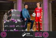 8 February 2023; Sligo Rovers manager Steve Feeney and Emma Hansberry at the launch of the SSE Airtricity League of Ireland 2023 season held at City Hall in Dublin. Photo by Stephen McCarthy/Sportsfile