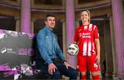 8 February 2023; Sligo Rovers manager Steve Feeney and Emma Hansberry at the launch of the SSE Airtricity League of Ireland 2023 season held at City Hall in Dublin. Photo by Stephen McCarthy/Sportsfile