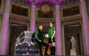 8 February 2023; Peamount United manager James O'Callaghan and Karen Duggan at the launch of the SSE Airtricity League of Ireland 2023 season held at City Hall in Dublin. Photo by Stephen McCarthy/Sportsfile