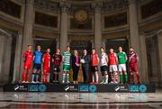 8 February 2023; SSE Airtricity brand, advertising, and sponsorship lead Ashley Morrow, and Mark Scanlon, League of Ireland director, with SSE Airtricity Men's Premier Division players, from left, Luke Byrne of Shelbourne, Jack Keaney of UCD, David Cawley of Sligo Rovers, Keith Buckley of Bohemians, Ronan Finn of Shamrock Rovers, Ciaron Harkin of Derry City, Patrick Hoban of Dundalk, Joe Redmond of St Patrick's Athletic, Cian Coleman of Cork City and Gary Deegan of Drogheda United at the launch of the SSE Airtricity League of Ireland 2023 season held at City Hall in Dublin. Photo by Stephen McCarthy/Sportsfile