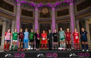 8 February 2023; SSE Airtricity brand, advertising, and sponsorship lead Ashley Morrow, and Mark Scanlon, League of Ireland director, with SSE Airtricity Women's Premier Division players, from left, Esra Kengal of Treaty United, Zara Foley of Cork City, Erica Burke of Bohemians, Jess Gleeson of DLR Waves, Karen Duggan of Peamount United, Pearl Slattery of Shelbourne, Aoibheann Clancy of Wexford Youths, Maria Reynolds of Shamrock Rovers, Therese Kennevey of Galway United, Emma Hansberry of Sligo Rovers and Laurie Ryan of Athlone Town at the launch of the SSE Airtricity League of Ireland 2023 season held at City Hall in Dublin. Photo by Stephen McCarthy/Sportsfile