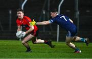 8 February 2023; Cathail O'Mahony of University College Cork in action against Niall Carolan of Technological University Dublin during the Electric Ireland HE GAA Sigerson Cup Semi-Final match between TU Dublin and UCC at Netwatch Cullen Park in Carlow. Photo by Ben McShane/Sportsfile