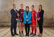 8 February 2023; Lord Mayor of Dublin Caroline Conroy with, from left, League of Ireland director Mark Scanlon, Erica Burke of Bohemians, Pearl Slattery of Shelbourne and SSE Airtricity brand, advertising, and sponsorship lead Ashley Morrow at the launch of the SSE Airtricity League of Ireland 2023 season held at City Hall in Dublin. Photo by Eóin Noonan/Sportsfile