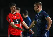 8 February 2023; Dylan Geaney of University College Cork with Sean Ryan of Technological University Dublin after the Electric Ireland HE GAA Sigerson Cup Semi-Final match between TU Dublin and UCC at Netwatch Cullen Park in Carlow. Photo by Ben McShane/Sportsfile