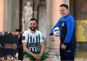 8 February 2023; Dave Webster of Bray Wanderers, left, and Bray Wanderers head coach Ian Ryan at the launch of the SSE Airtricity League of Ireland 2023 season held at City Hall in Dublin. Photo by Seb Daly/Sportsfile