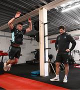 9 February 2023; Will Connors and Sports scientist Jack O'Brien during a Leinster Rugby gym session at Enniscorthy RFC in Wexford. Photo by Harry Murphy/Sportsfile