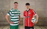 9 February 2023; Ronan Finn of Shamrock Rovers and Colm Whelan of Derry City ahead of the 2023 President's Cup Final. SSE Airtricity Men's Premier Division Champions Shamrock Rovers and Extra.ie FAI Cup holders Derry City are all set to kick-off the 2023 season in the President's Cup Final which takes place at the Ryan McBride Brandywell Stadium on Friday, 10th February. Photo by Eóin Noonan/Sportsfile