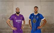 8 February 2023; Ethan Boyle of Wexford FC and Giles Phillips of Waterford FC at the launch of the SSE Airtricity League of Ireland 2023 season held at City Hall in Dublin. Photo by Eóin Noonan/Sportsfile