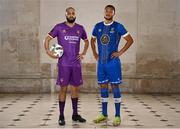 8 February 2023; Ethan Boyle of Wexford FC and Giles Phillips of Waterford FC at the launch of the SSE Airtricity League of Ireland 2023 season held at City Hall in Dublin. Photo by Eóin Noonan/Sportsfile