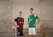 8 February 2023; Keith Buckley of Bohemians and Cian Coleman of Cork City at the launch of the SSE Airtricity League of Ireland 2023 season held at City Hall in Dublin. Photo by Eóin Noonan/Sportsfile