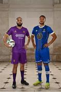 8 February 2023; Ethan Boyle of Wexford FC and Giles Phillips of Waterford FC at the launch of the SSE Airtricity League of Ireland 2023 season held at City Hall in Dublin. Photo by Eóin Noonan/Sportsfile