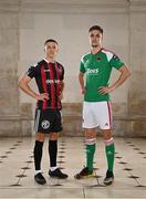 8 February 2023; Keith Buckley of Bohemians and Cian Coleman of Cork City at the launch of the SSE Airtricity League of Ireland 2023 season held at City Hall in Dublin. Photo by Eóin Noonan/Sportsfile