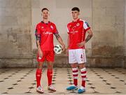 8 February 2023; Luke Byrne of Shelbourne and Joe Redmond of St Patrick's Athletic at the launch of the SSE Airtricity League of Ireland 2023 season held at City Hall in Dublin. Photo by Eóin Noonan/Sportsfile