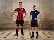 8 February 2023; Sam Verdon of Longford Town and Aaron Connolly of Athlone Town at the launch of the SSE Airtricity League of Ireland 2023 season held at City Hall in Dublin. Photo by Eóin Noonan/Sportsfile