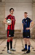 8 February 2023; Sam Verdon of Longford Town and Aaron Connolly of Athlone Town at the launch of the SSE Airtricity League of Ireland 2023 season held at City Hall in Dublin. Photo by Eóin Noonan/Sportsfile